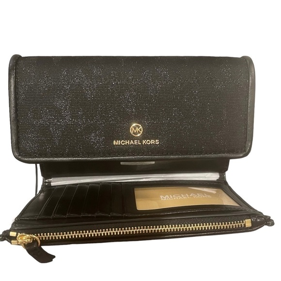 MICHAEL KORS Jet Set Large Flap Phone Wristlet Wallet Black - Picture 5 of 10